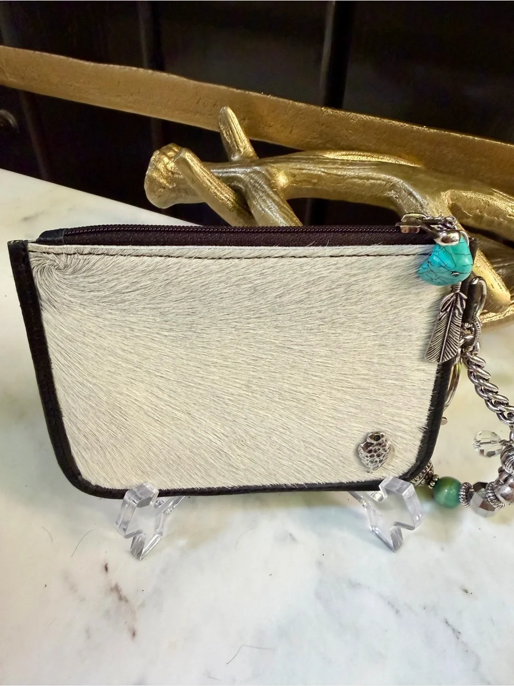 OOAK GENUINE COWHIDE LEATHER Wristlet Wallet card holder Native Indian Chief HOH